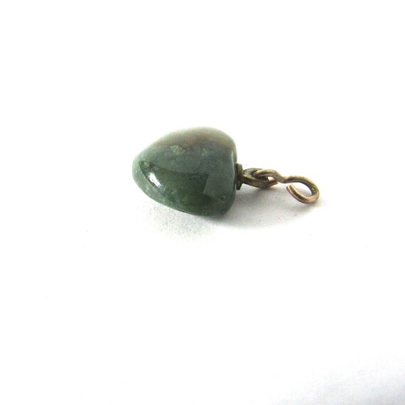 Green Agate Heart Charm Quartz Stone Puffy Vintag… - image 4