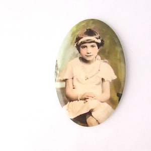 Vintage Celluloid Photo Pocket Mirror Purse Art Deco Colorized Young Lady Child Girl image 1