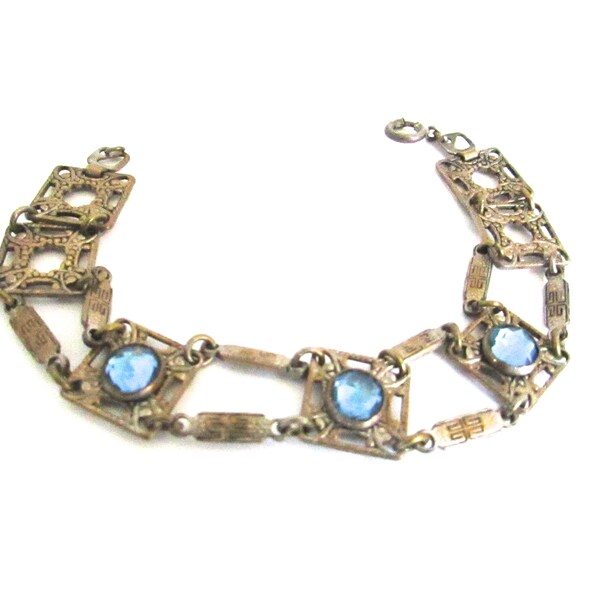 Vintage Blue Vauxhall Glass Link Bracelet Jewelry Supply