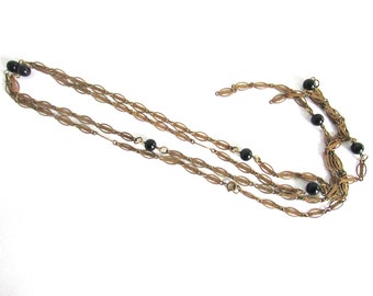 Vintage Brass Station Chain Black Glass Beads Supply
