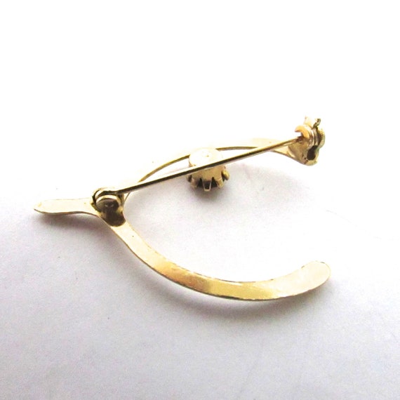 Topaz Rhinestone Wishbone Pin Brooch Vintage Gold… - image 4