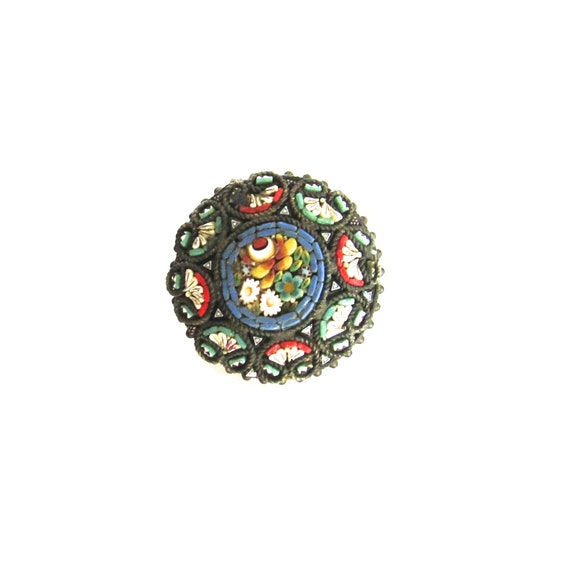 Victorian Micro Mosaic Brooch Pin Italy Gilt Metal - image 2