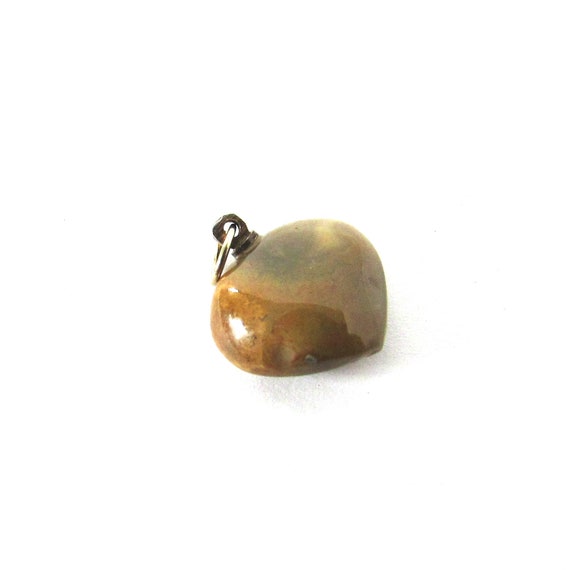 Brown Agate Heart Charm Quartz Stone Puffy Vintag… - image 1