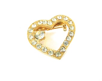 Rhinestone Open Heart Pin Brooch Vintage Assemblage Jewelry Supply