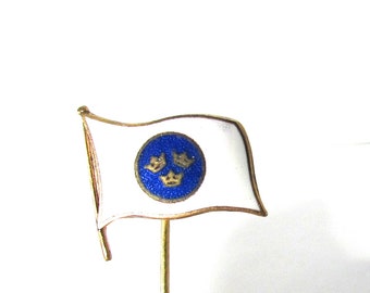 Swedish Flag Enamel Triple Crown Stick Pin Lapel Brooch Three 3