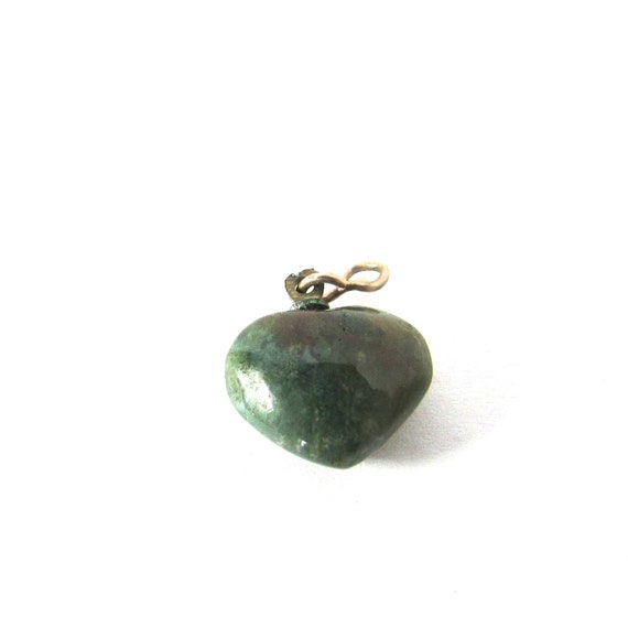 Green Agate Heart Charm Quartz Stone Puffy Vintag… - image 1