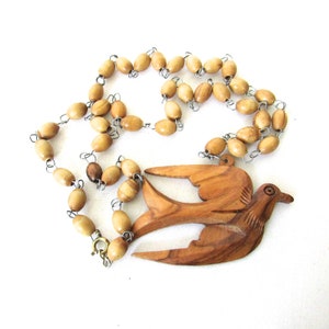 Olivewood Bead Peace Dove Pendant Necklace Rosary Bead Style