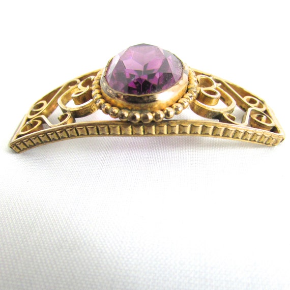Vintage Amethyst Glass  Gold Filled Bracelet Part Jewelry Supply View 6