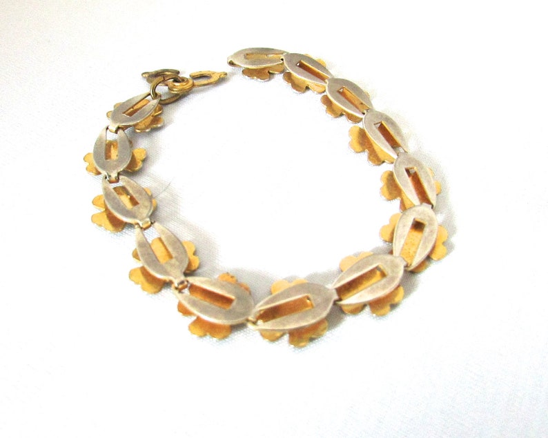 Vintage Gold Silver Tone Shamrock Clover Link Bracelet
