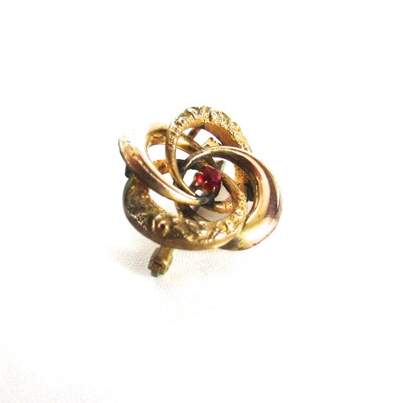 Love Knot Red Paste Lace Pin Brooch Gold Filled E… - image 3