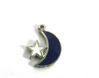 Enamel Crescent Moon Star Charm Vintage New Old Stock Celestial