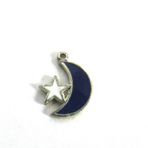 Enamel Crescent Moon Star Charm Vintage New Old Stock Celestial