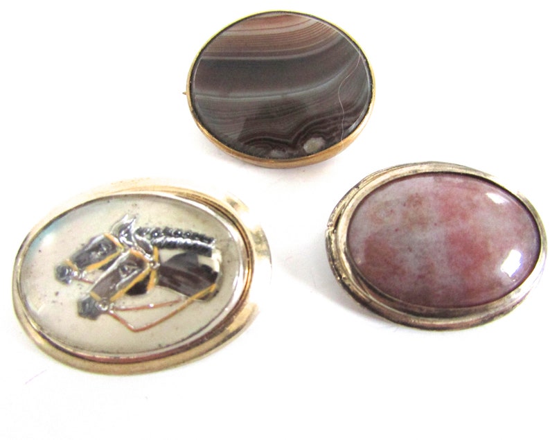 Vintage Oval Brooch Pin Choice Victorian Agate Gold Filled Pink Agate Vermeil image 2