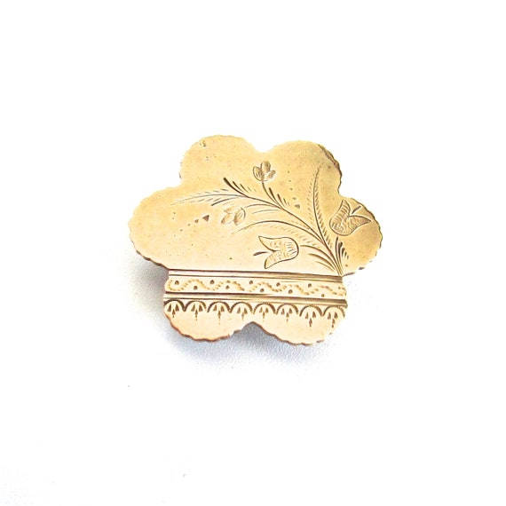 Victorian Gold Topped Chased WatchPin Brooch Fill… - image 1