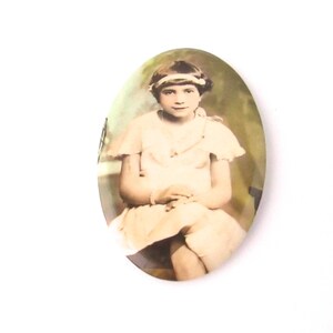 Vintage Celluloid Photo Pocket Mirror Purse Art Deco Colorized Young Lady Child Girl image 2