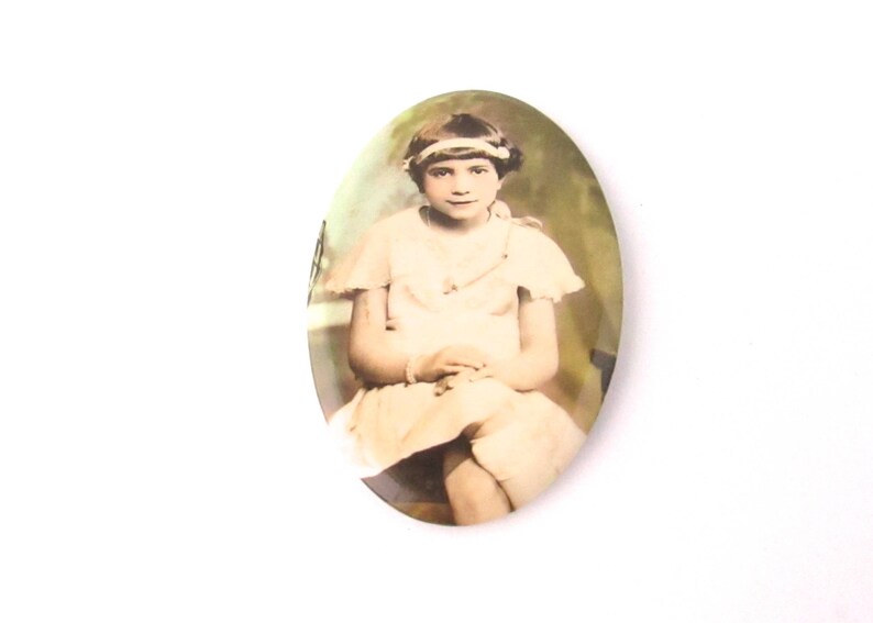 Vintage Celluloid Photo Pocket Mirror Purse Art Deco Colorized Young Lady Child Girl image 2