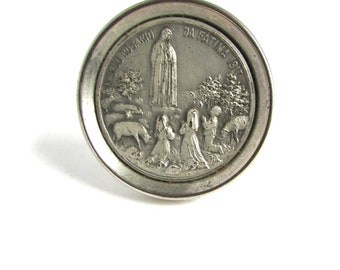 Silver Religious Medal Our Lady Of Fatima Home Decor Travel Vintage