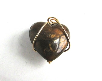 Bronze Glass Puffy Heart Charm Caged Vintage Assemblage Jewelry Supply Valentines Day