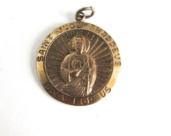 Gold Tone St Jude Medal Religious Vintage