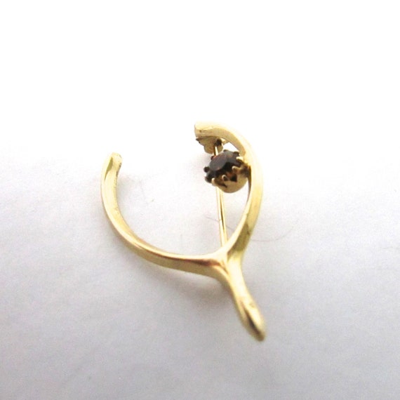Topaz Rhinestone Wishbone Pin Brooch Vintage Gold… - image 3