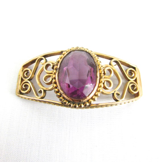 Vintage Amethyst Glass  Gold Filled Bracelet Part Jewelry Supply
