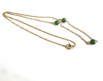 Jadeite Bead Necklace Gold Filled Station Chain 16" Gemstone