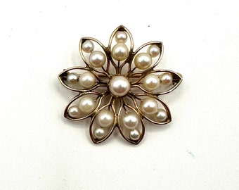 Cultured Pearl Starflower Henry Griffith Pin Brooch Vintage Gold Filled