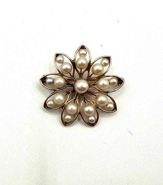 Cultured Pearl Starflower Henry Griffith Pin Broo… - image 1