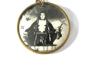 Celluloid Medal Saint Therese Photo Large Vintage  Antique Badge Religious