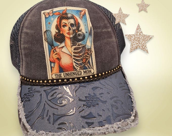 Fun embellished  handcrafted- Unhinged Mom - baseball cap with bling