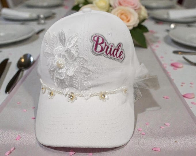 Fun embellished  handcrafted- Bride - Wedding - baseball cap with bling