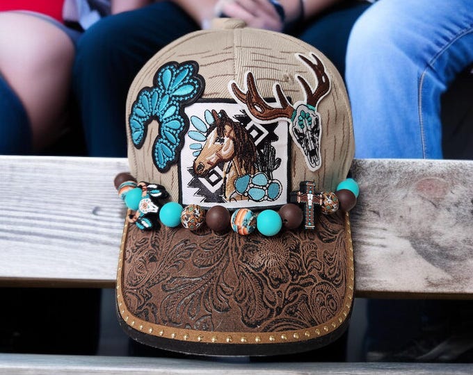 Fun - embellished - handcrafted- Cowboy / rodeo style -- baseball cap
