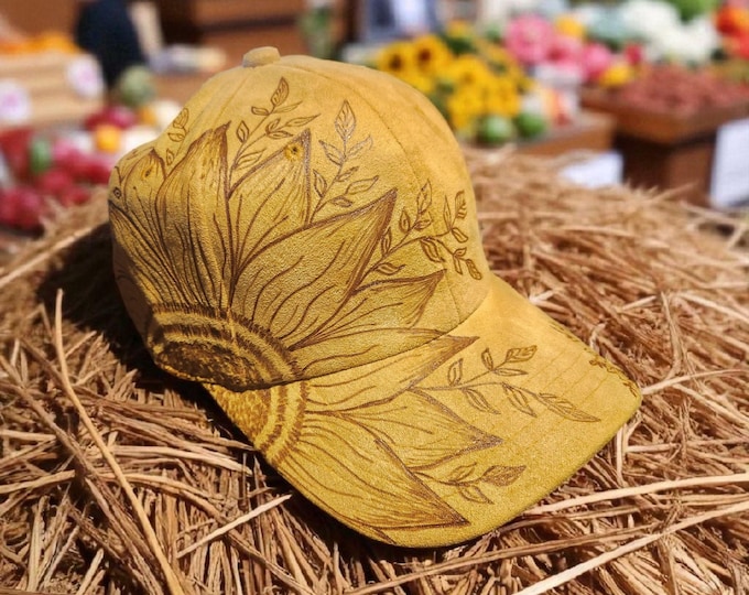 Hand Burned - Golden colored - Sunflower Baseball Hat