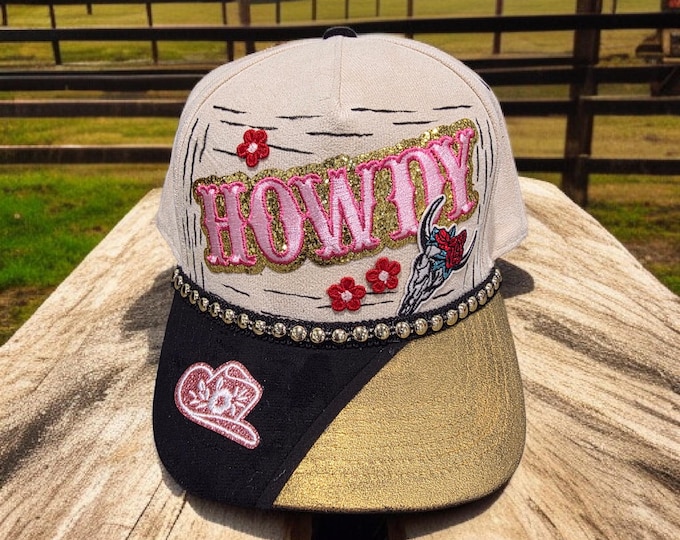 Fun - embellished - handcrafted- Cowboy / rodeo style -- baseball cap
