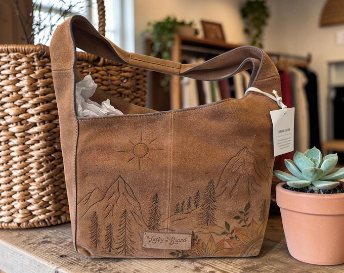 Hand Burned- GENUINE SUEDE LEATHER - Pretty Rusty Brown colored - Handbag - Shoulder Bag
