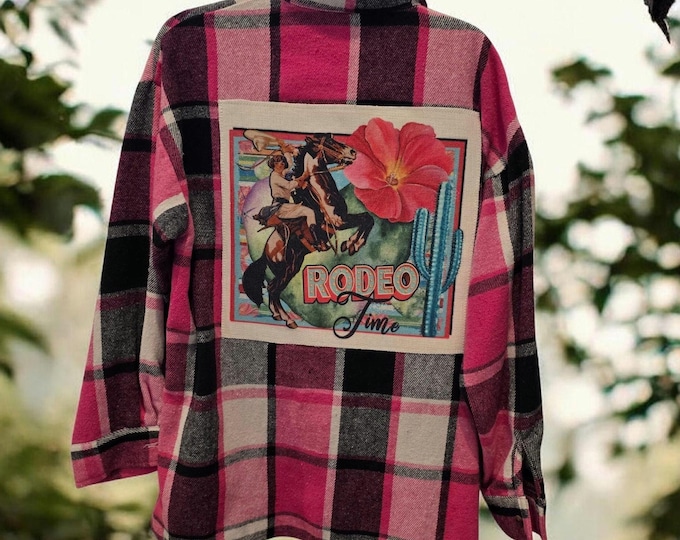 Fun plaid flannel shirt or shacket - Fun Rodeo - Country western theme - women's size large - NEW Never Worn