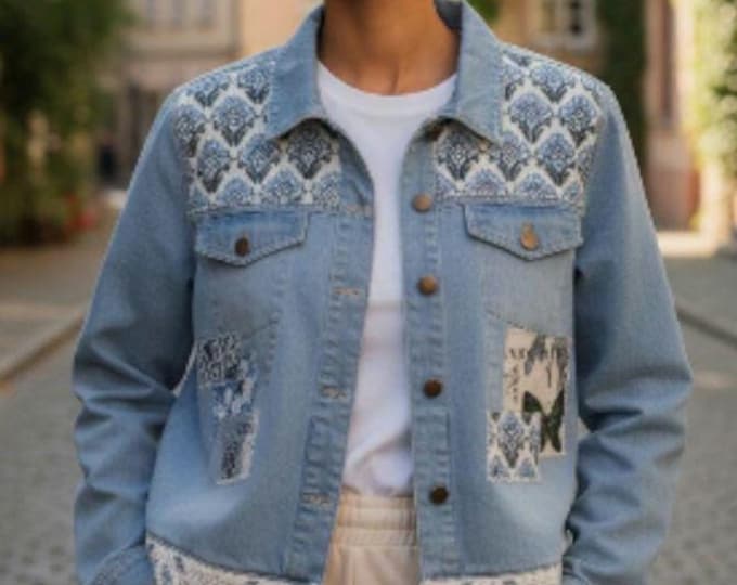 Upcycled Light Blue Denim Jacket - women's size large