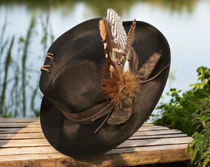 Hand Burned and Painted Wool Gambler Hat