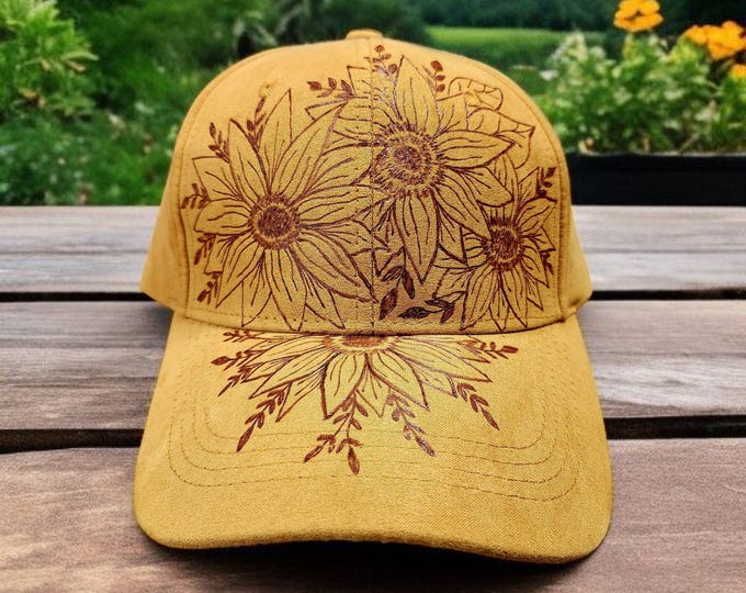 Hand Burned - Golden colored - Sunflower Baseball Hat