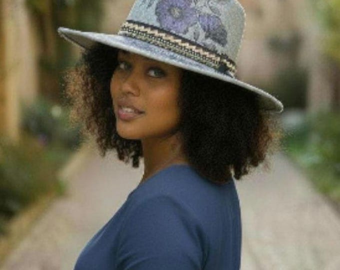 Hand Burned Grey and purple colored - Felt -  Bolero or Boater Hat