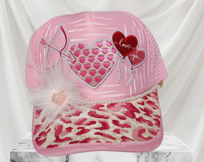 Fun embellished  handcrafted- Love - Valentines Day - baseball cap with bling
