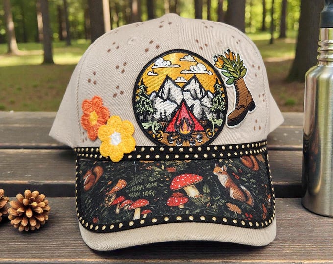 Fun embellished  handcrafted-women's camping baseball cap with bling