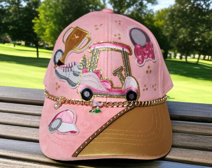 Fun - embellished - handcrafted- Pink Golf Cap - baseball cap