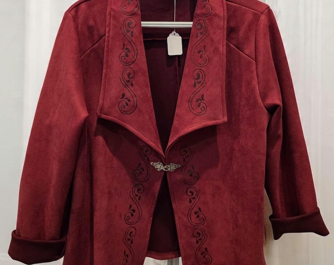 Hand Burned- Faux Suede - Burgundy Jacket - X-large