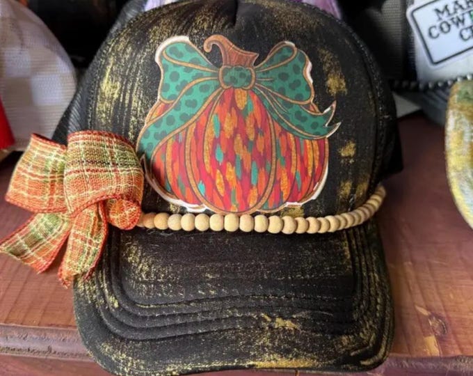 Fun - embellished - handcrafted- Fall themed- Trucker hat