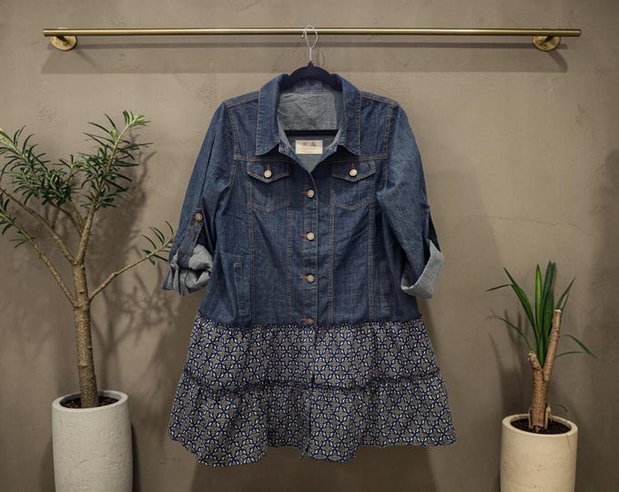 Upcycled - Denim Duster Shirt - sized women's large