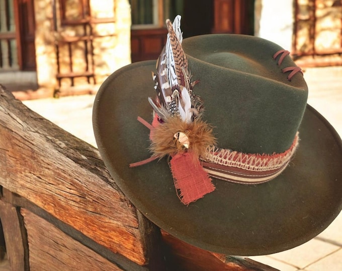 Hand Burned and Painted 100% Australian Wool Gambler Hat