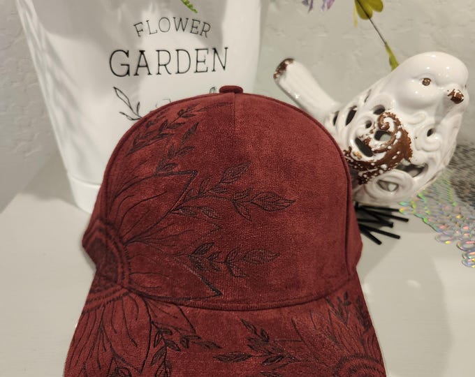 Hand Burned - Burgundy color- Trucker Style -  Baseball Hat