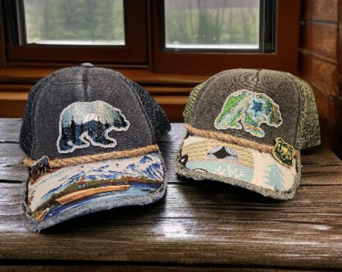 Fun embellished  handcrafted- Outdoor Themed - baseball cap with bling in blue or green