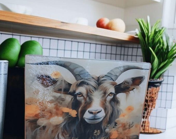 Tempered Glass Cutting Board with Handsome Goat Design